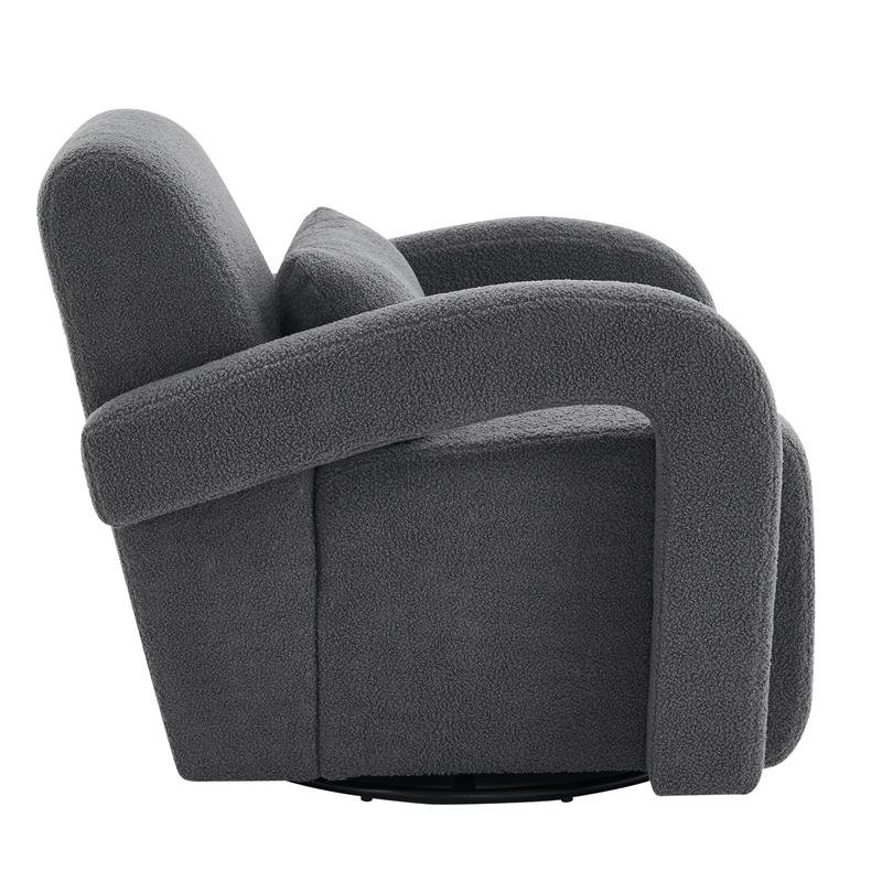 CRO Decor Modern Sturdy and Comfortable Teddy Plush Armchair with Dark Gray