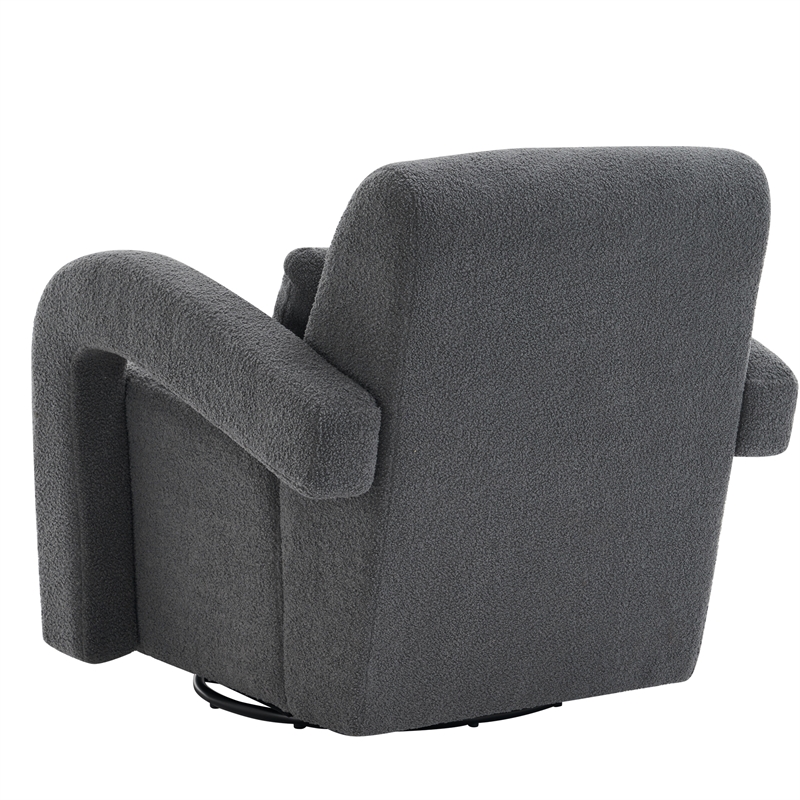 CRO Decor Modern Sturdy and Comfortable Teddy Plush Armchair with Dark Gray