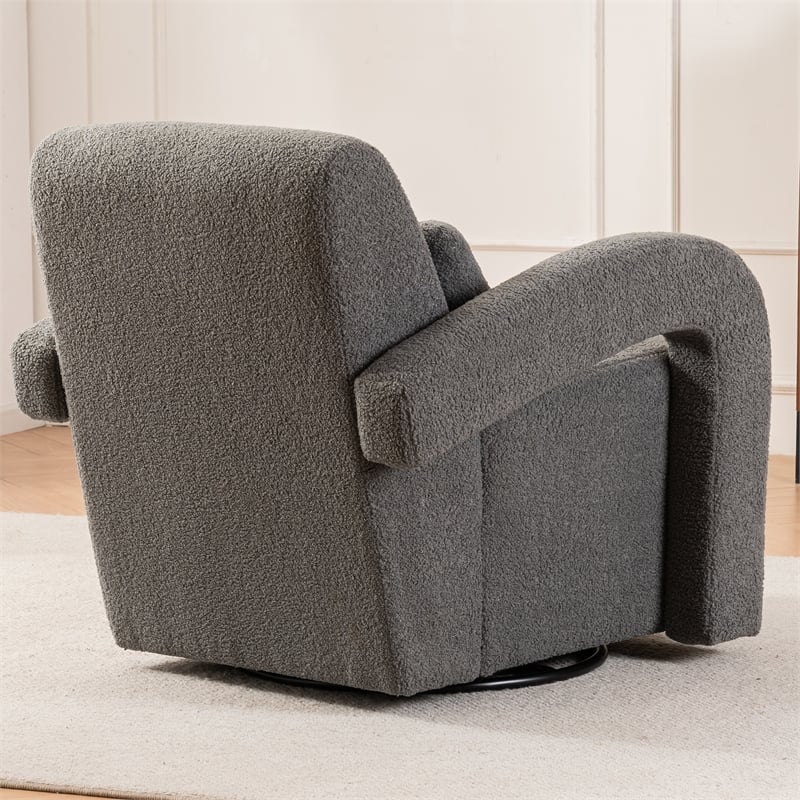 CRO Decor Modern Sturdy and Comfortable Teddy Plush Armchair with Dark Gray