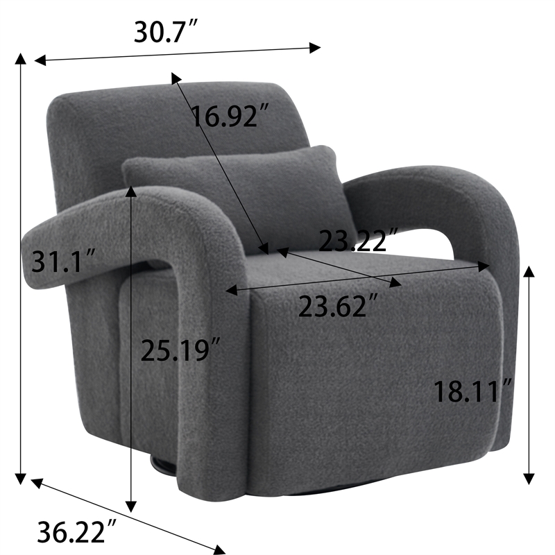 CRO Decor Modern Sturdy and Comfortable Teddy Plush Armchair with Dark Gray