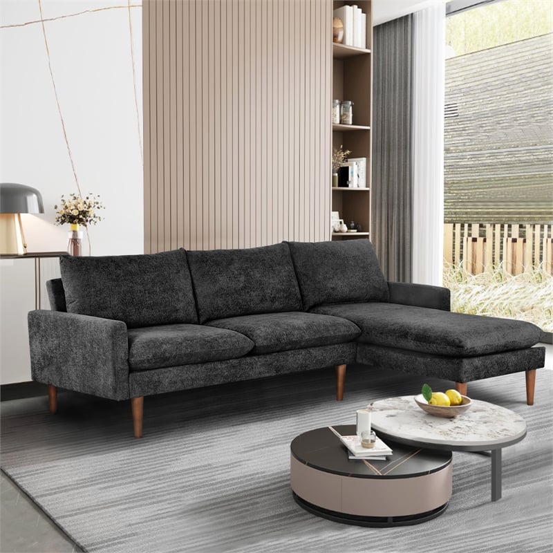 CRO Decor Modern Style Cashmere L-shaped Convertible Combination Sofa with Black