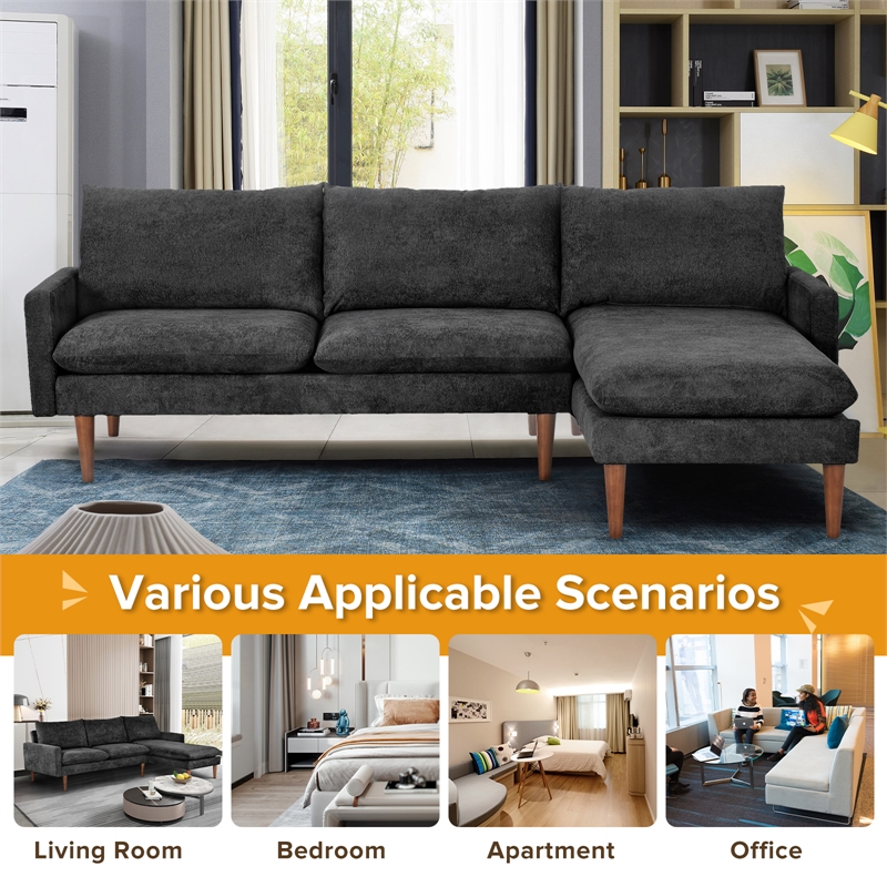 CRO Decor Modern Style Cashmere L-shaped Convertible Combination Sofa with Black