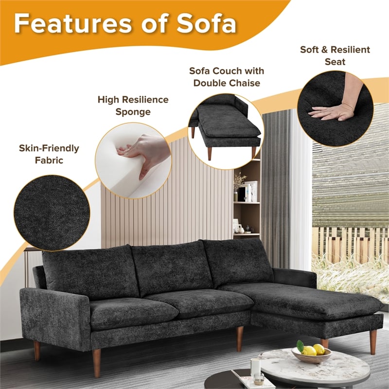CRO Decor Modern Style Cashmere L-shaped Convertible Combination Sofa with Black