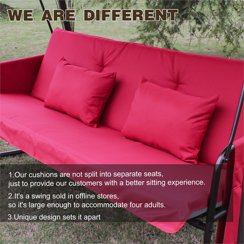 CRO Decor Red Swing Bed with Cushion and Adjustable Roof on Outdoor