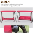 CRO Decor Red Swing Bed with Cushion and Adjustable Roof on Outdoor