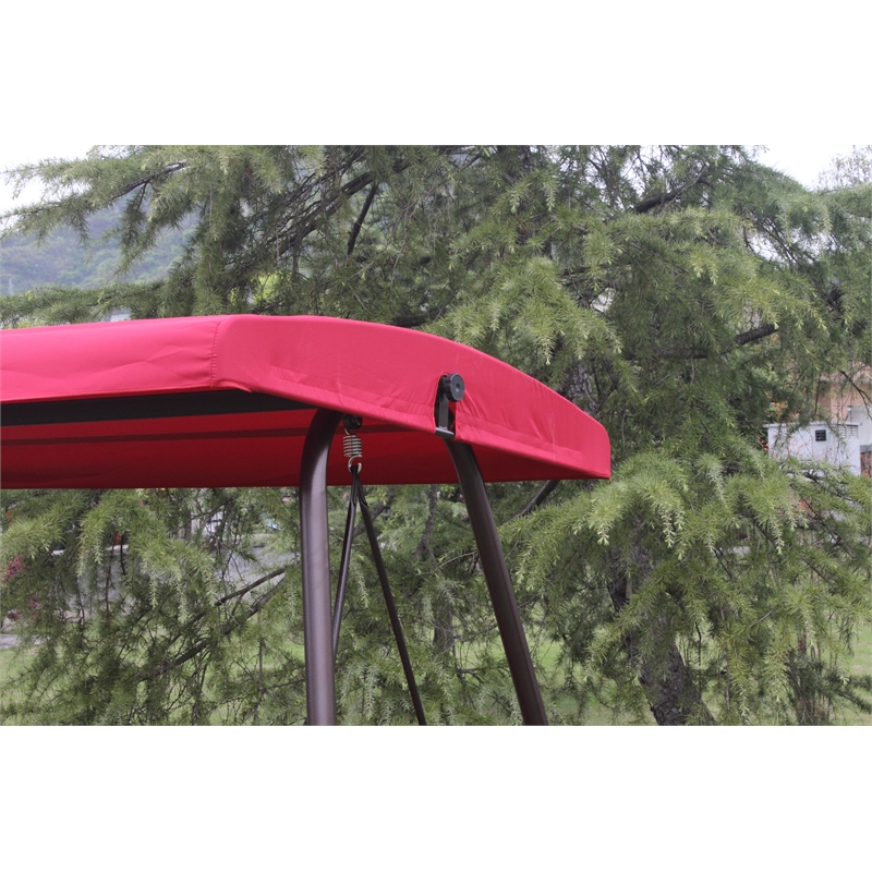 CRO Decor Red Swing Bed with Cushion and Adjustable Roof on Outdoor