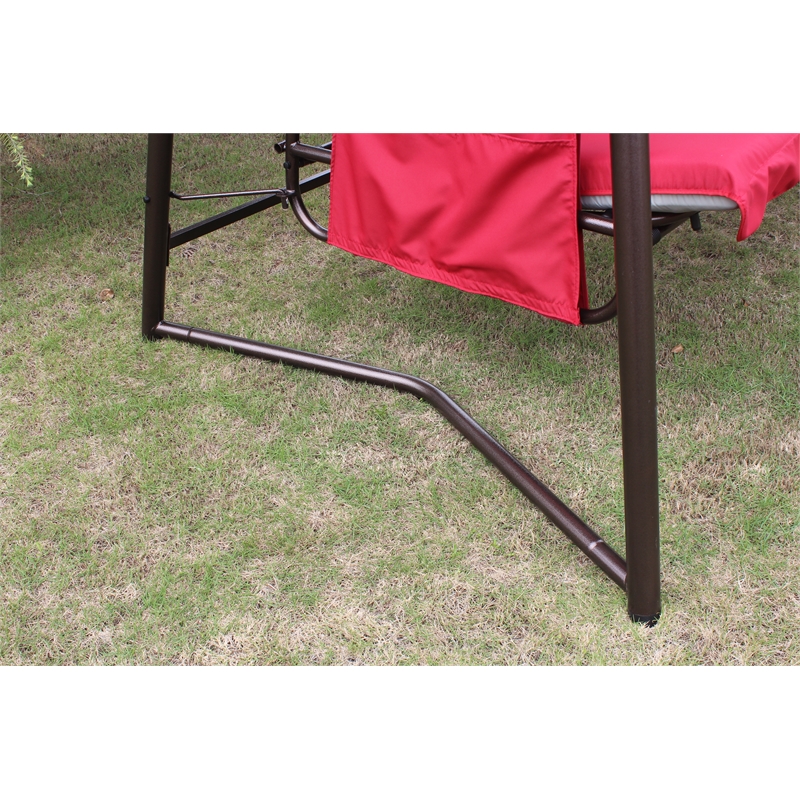 CRO Decor Red Swing Bed with Cushion and Adjustable Roof on Outdoor