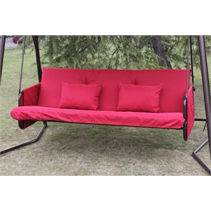 CRO Decor Red Swing Bed with Cushion and Adjustable Roof on Outdoor