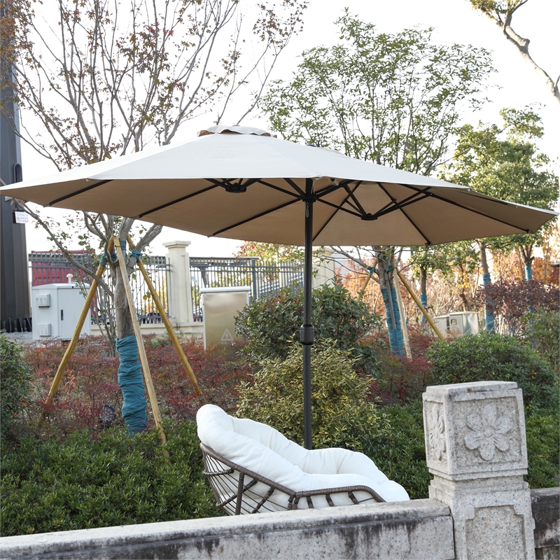 CRO Decor 14.8 Ft khaki outdoor terrace large rectangular double-sided umbrella