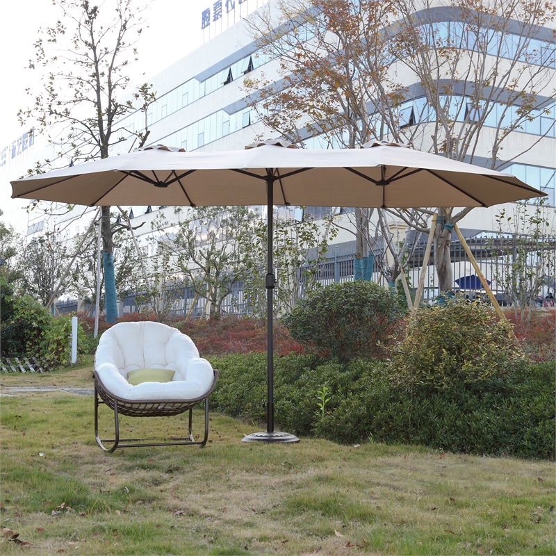 CRO Decor 14.8 Ft khaki outdoor terrace large rectangular double-sided umbrella