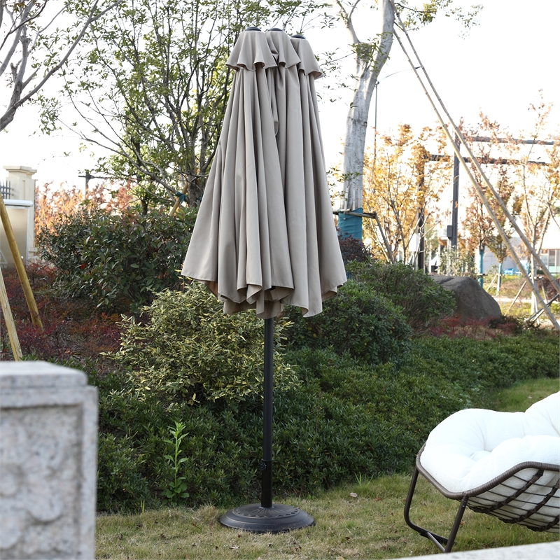CRO Decor 14.8 Ft khaki outdoor terrace large rectangular double-sided umbrella