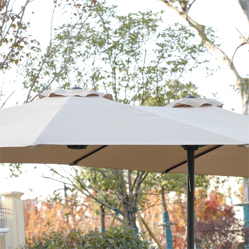 CRO Decor 14.8 Ft khaki outdoor terrace large rectangular double-sided umbrella