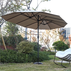 CRO Decor 14.8 Ft khaki outdoor terrace large rectangular double-sided umbrella