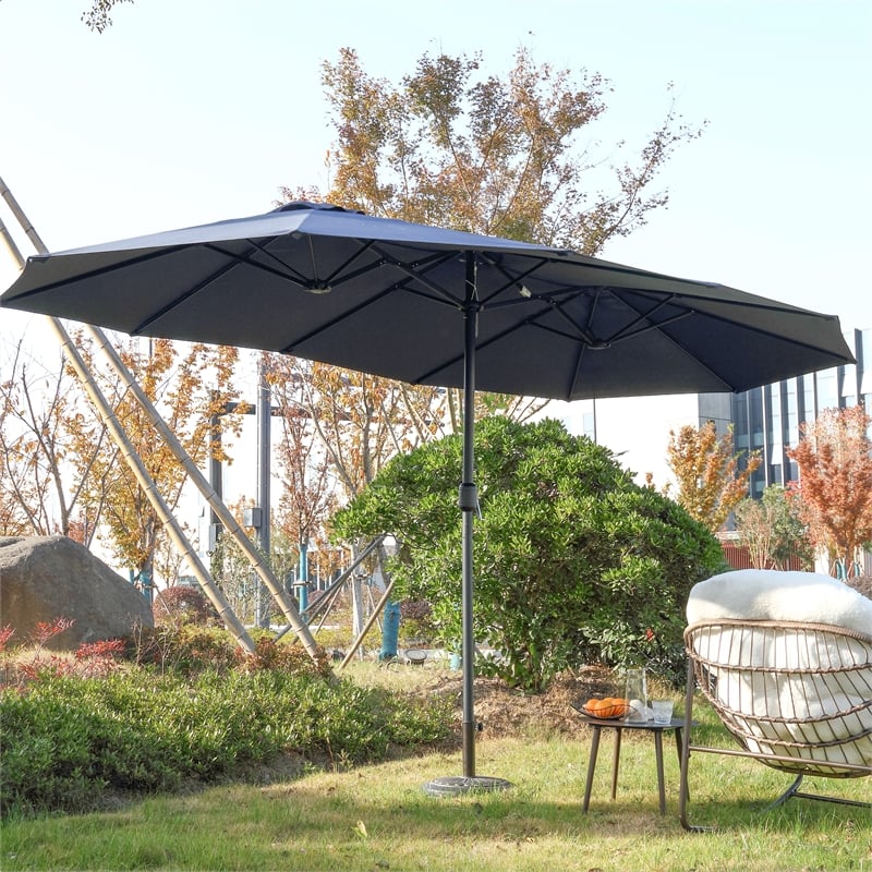 CRO Decor 14.8 Ft Navy Blue outdoor terrace large double-sided umbrella