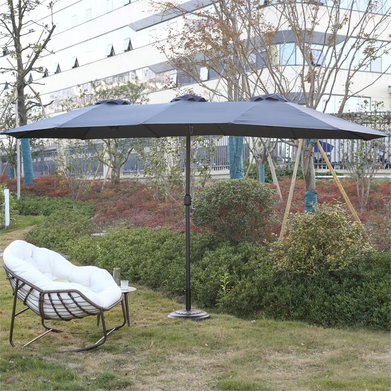 CRO Decor 14.8 Ft Navy Blue outdoor terrace large double-sided umbrella