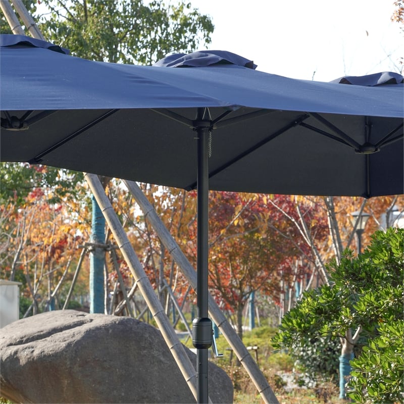 CRO Decor 14.8 Ft Navy Blue outdoor terrace large double-sided umbrella