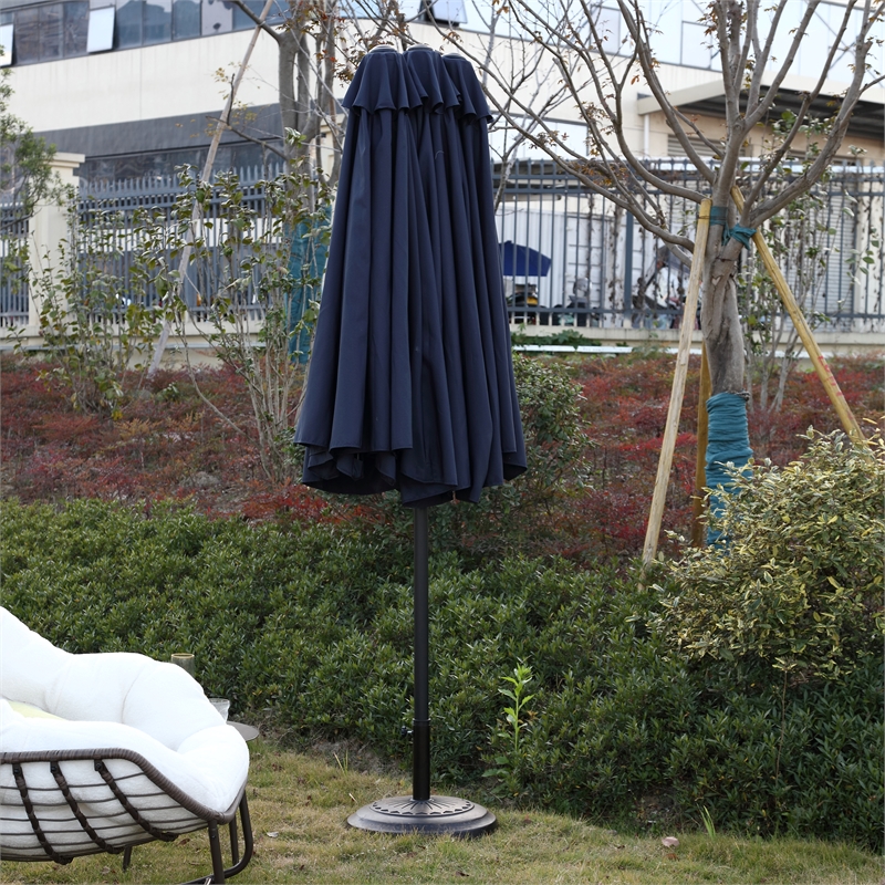 CRO Decor 14.8 Ft Navy Blue outdoor terrace large double-sided umbrella