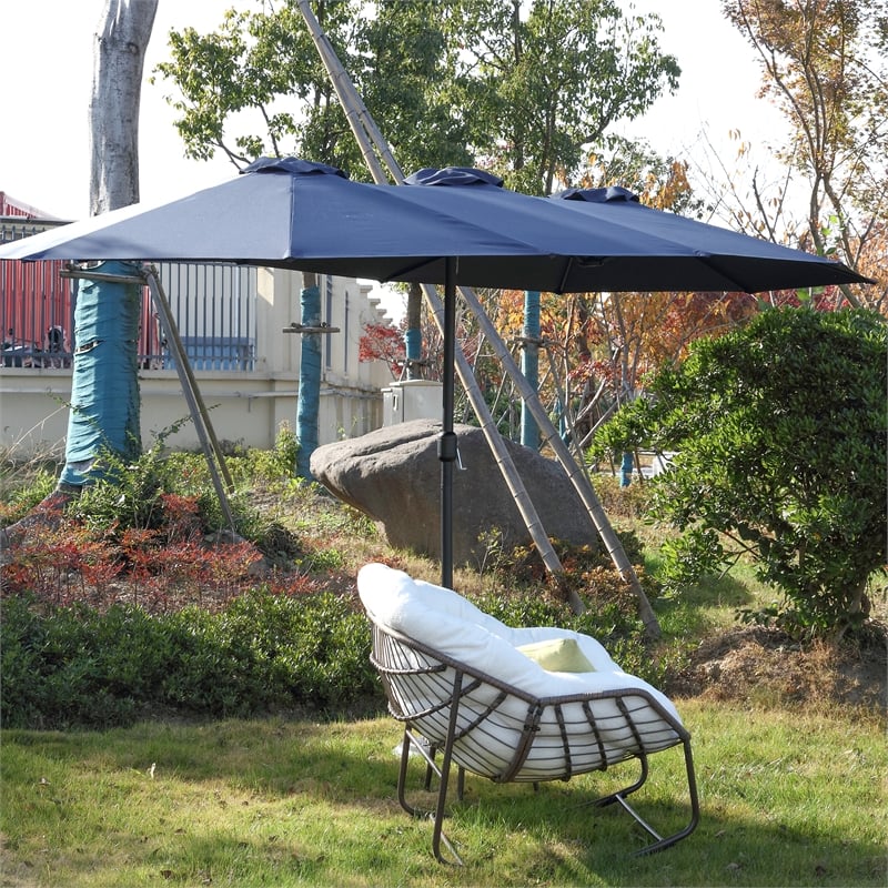 CRO Decor 14.8 Ft Navy Blue outdoor terrace large double-sided umbrella
