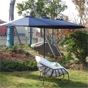 CRO Decor 14.8 Ft Navy Blue outdoor terrace large double-sided umbrella