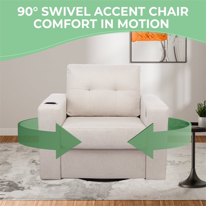 CRO Decor Modern White Velvet 90-degree Swivel Single Sofa Chair