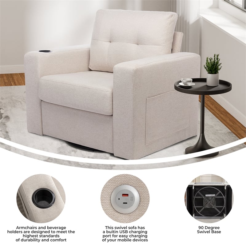 CRO Decor Modern White Velvet 90-degree Swivel Single Sofa Chair