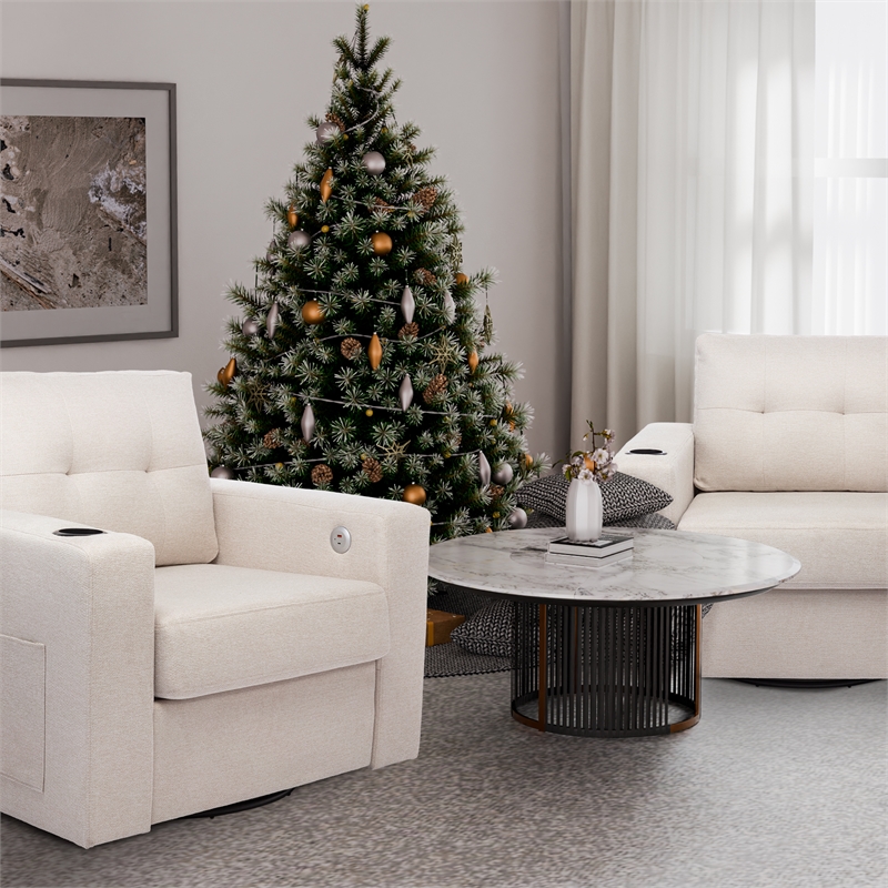 CRO Decor Modern White Velvet 90-degree Swivel Single Sofa Chair
