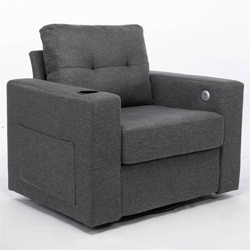 CRO Decor  Modern Gray Velvet 90-degree  Swivel  Single  Sofa Chair