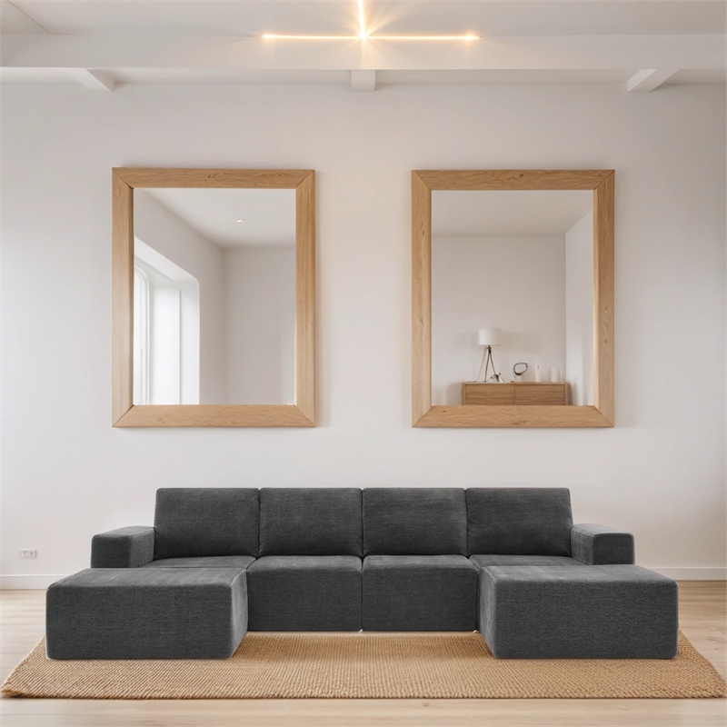 CRO Decor Dark Gray Luxury Chenille Velvet U-shaped Combination Floor Sofa