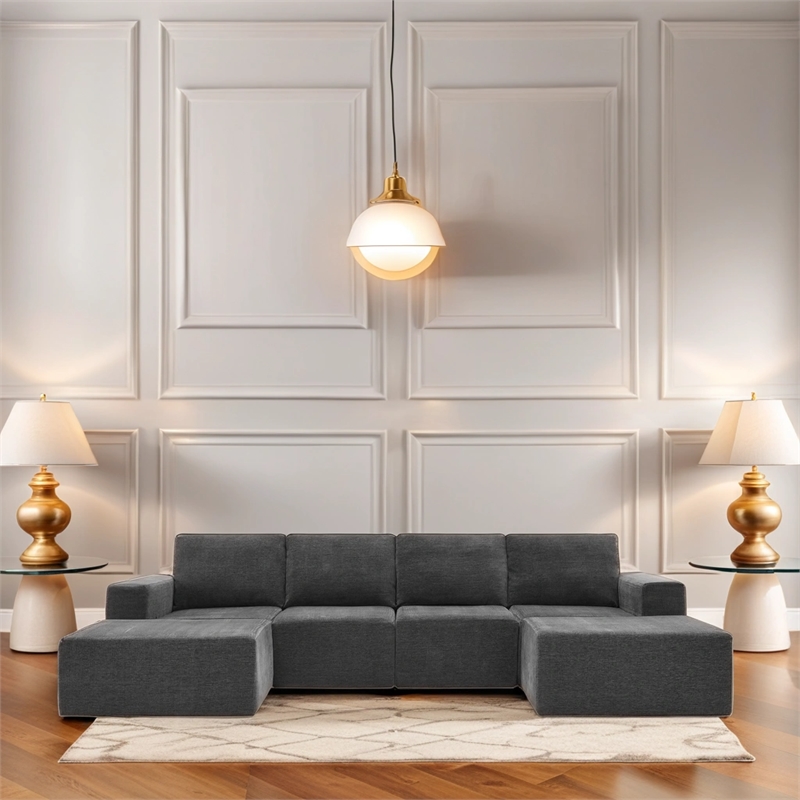 CRO Decor Dark Gray Luxury Chenille Velvet U-shaped Combination Floor Sofa