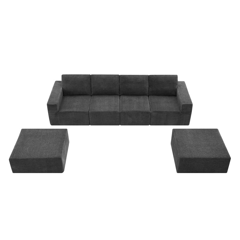 CRO Decor Dark Gray Luxury Chenille Velvet U-shaped Combination Floor Sofa