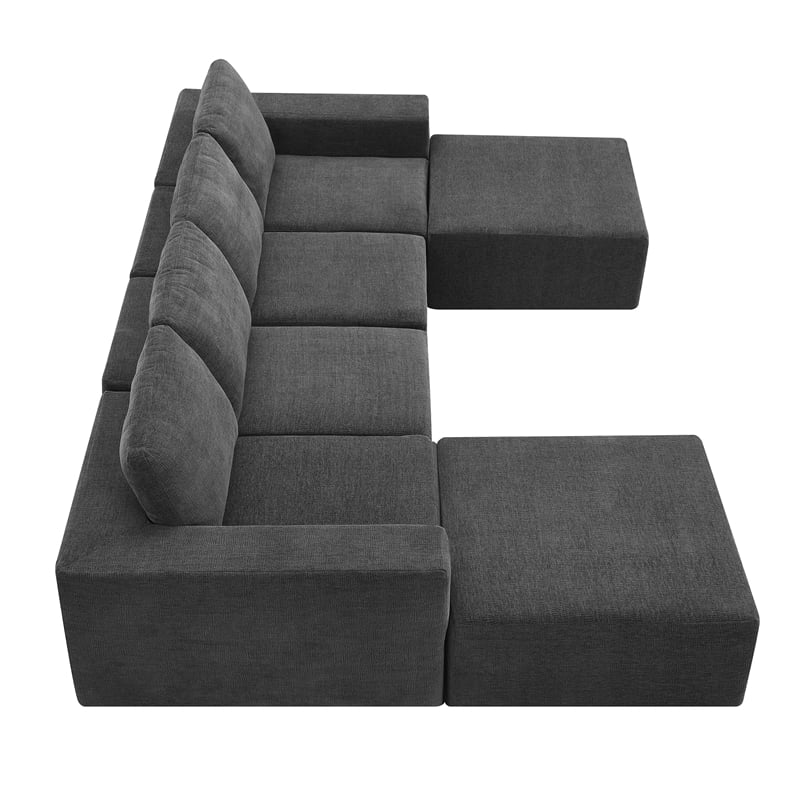 CRO Decor Dark Gray Luxury Chenille Velvet U-shaped Combination Floor Sofa