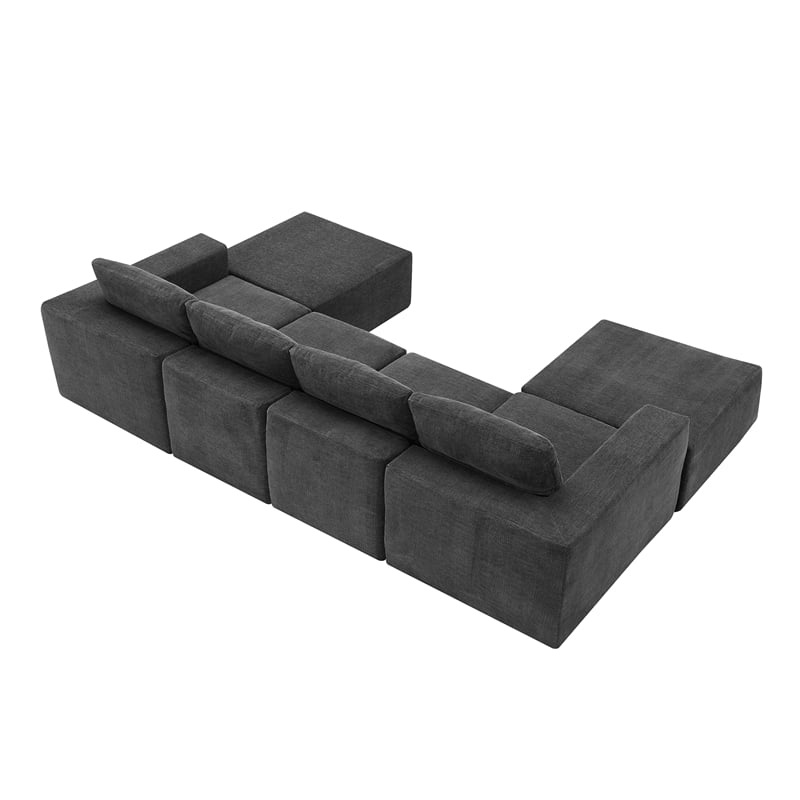 CRO Decor Dark Gray Luxury Chenille Velvet U-shaped Combination Floor Sofa