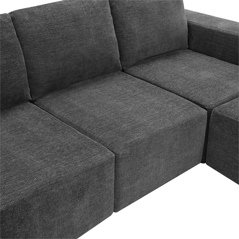 CRO Decor Dark Gray Luxury Chenille Velvet U-shaped Combination Floor Sofa