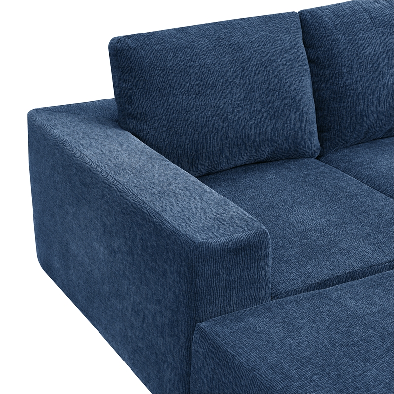 CRO Decor Navy  Luxury Chenille Velvet U-shaped Combination Floor Sofa