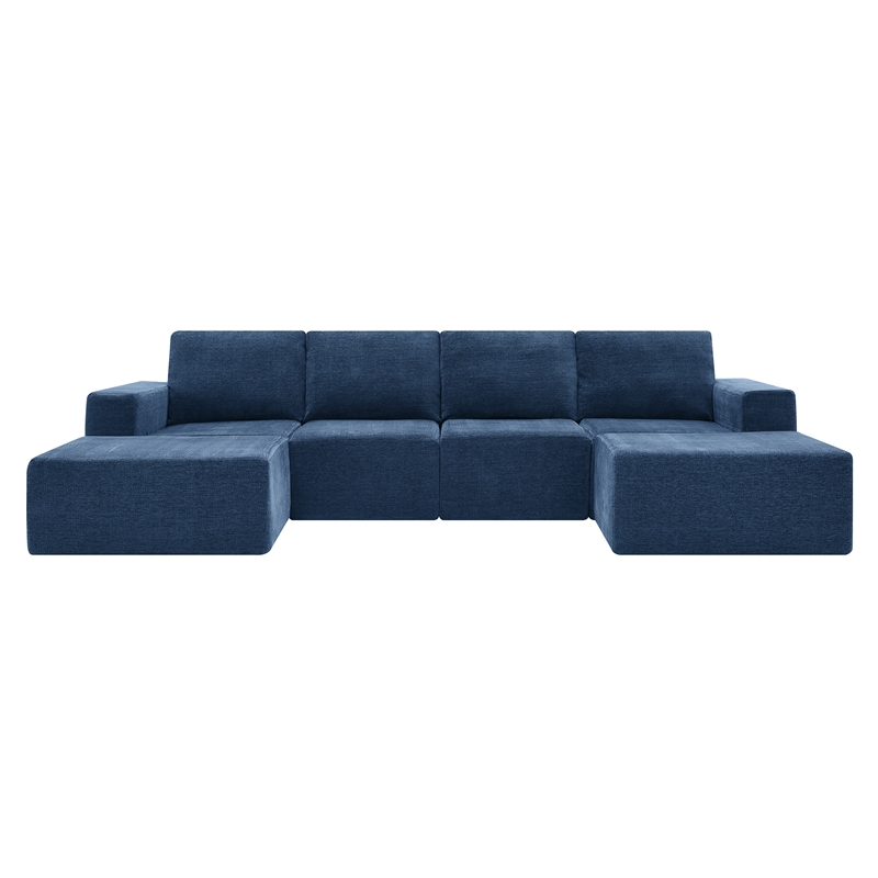 CRO Decor Navy  Luxury Chenille Velvet U-shaped Combination Floor Sofa