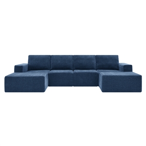 CRO Decor Navy  Luxury Chenille Velvet U-shaped Combination Floor Sofa