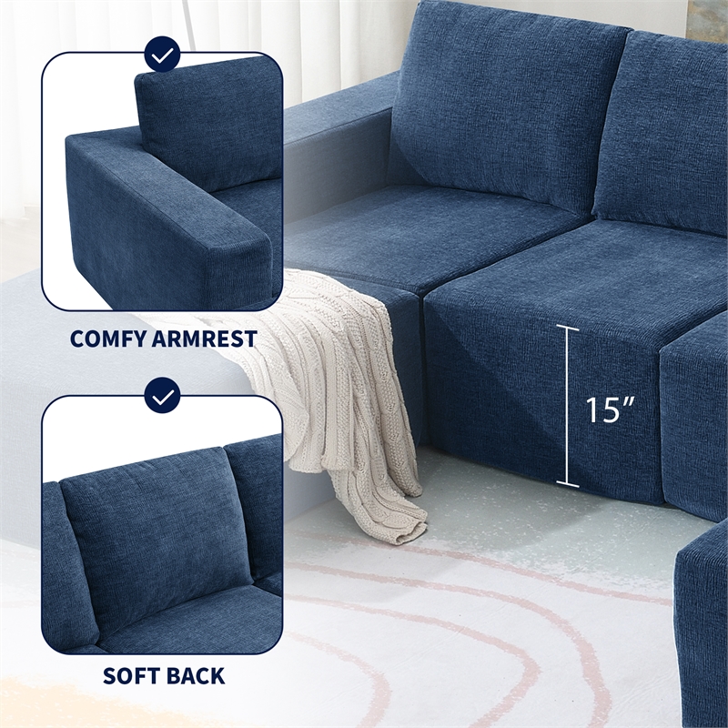 CRO Decor Navy  Luxury Chenille Velvet U-shaped Combination Floor Sofa