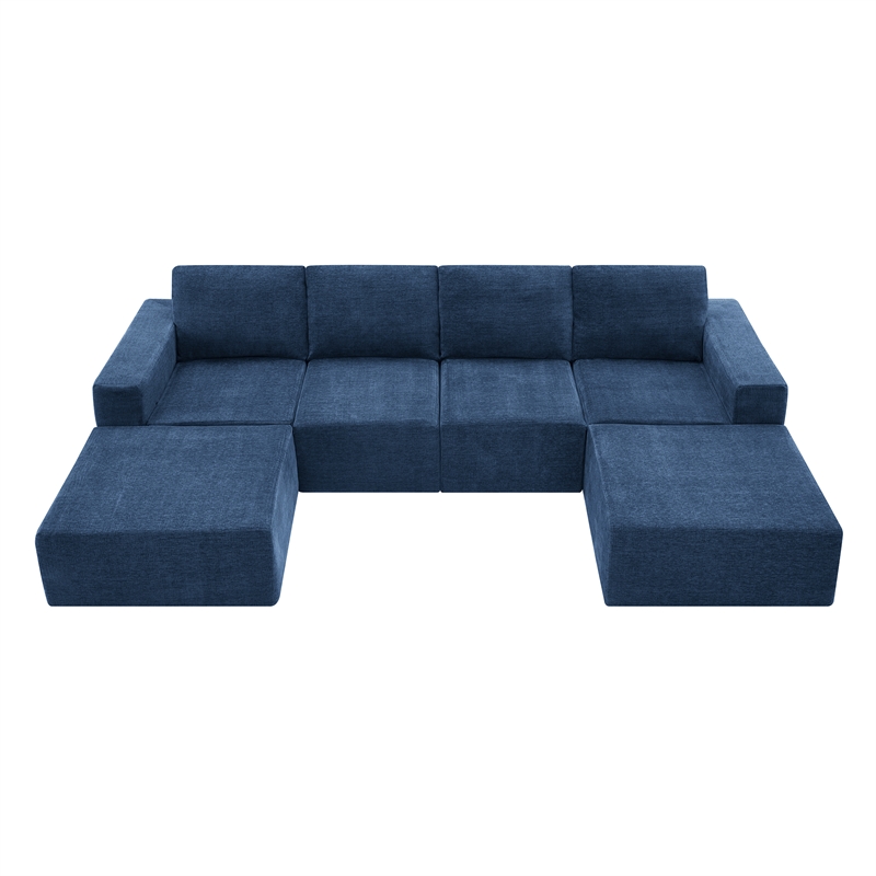 CRO Decor Navy  Luxury Chenille Velvet U-shaped Combination Floor Sofa