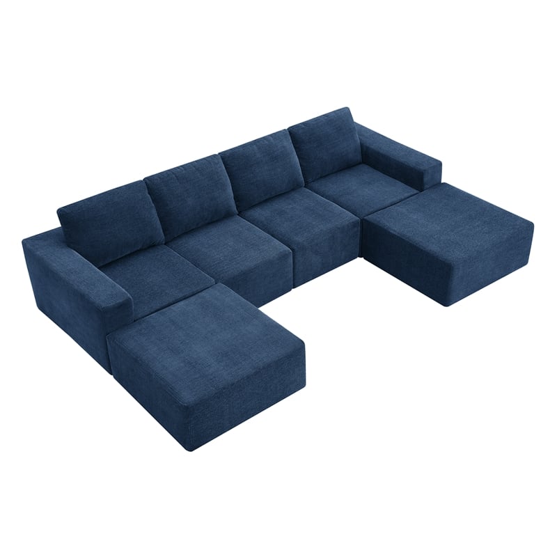 CRO Decor Navy  Luxury Chenille Velvet U-shaped Combination Floor Sofa