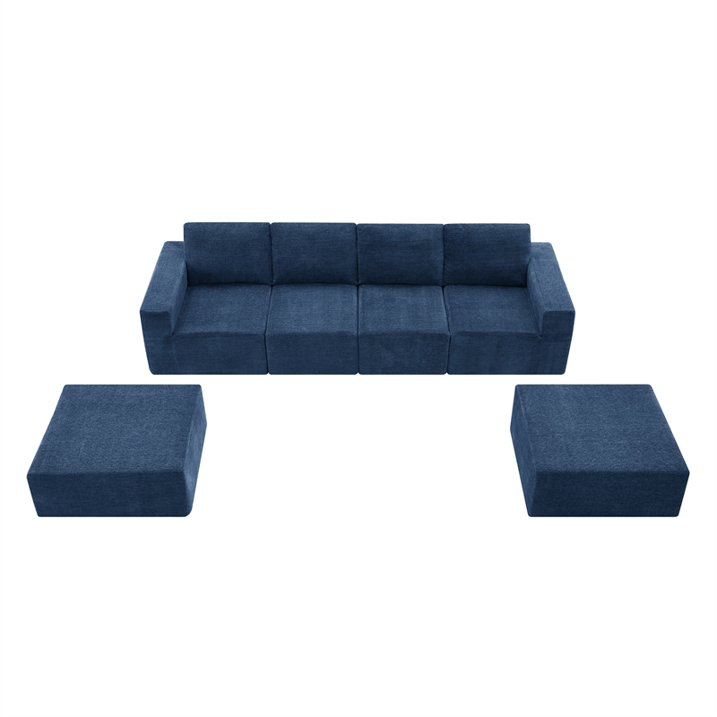 CRO Decor Navy  Luxury Chenille Velvet U-shaped Combination Floor Sofa