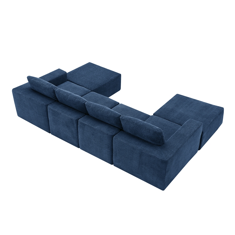 CRO Decor Navy  Luxury Chenille Velvet U-shaped Combination Floor Sofa