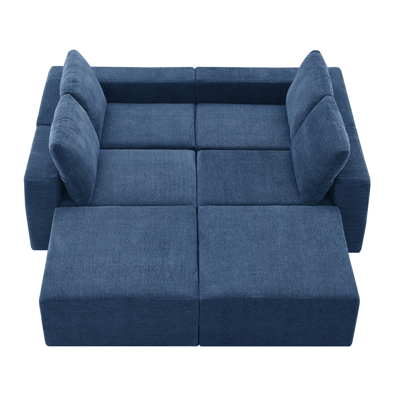 CRO Decor Navy  Luxury Chenille Velvet U-shaped Combination Floor Sofa