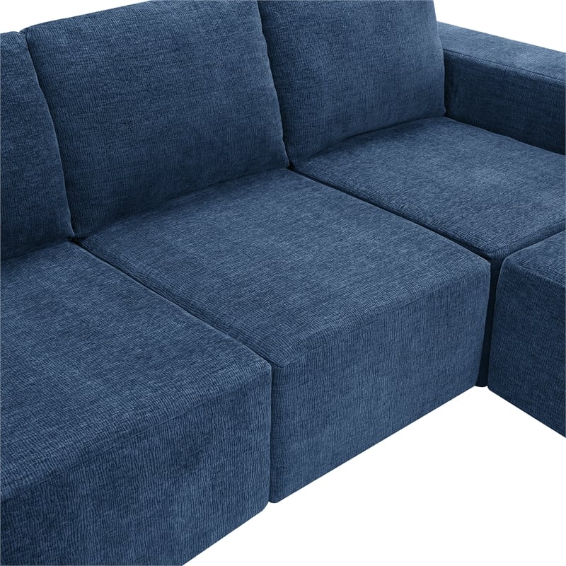 CRO Decor Navy  Luxury Chenille Velvet U-shaped Combination Floor Sofa