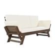 CRO Decor Outdoor Adjustable Patio Wooden Sofa Chaise Lounge with Beige Cushion