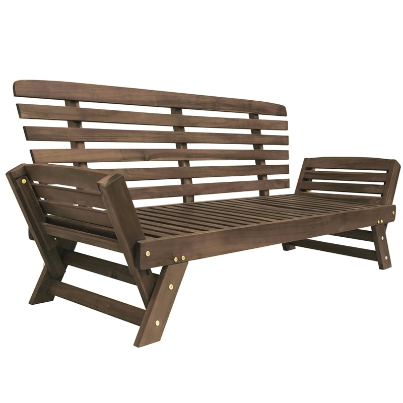 CRO Decor Outdoor Adjustable Patio Wooden Sofa Chaise Lounge with Beige Cushion