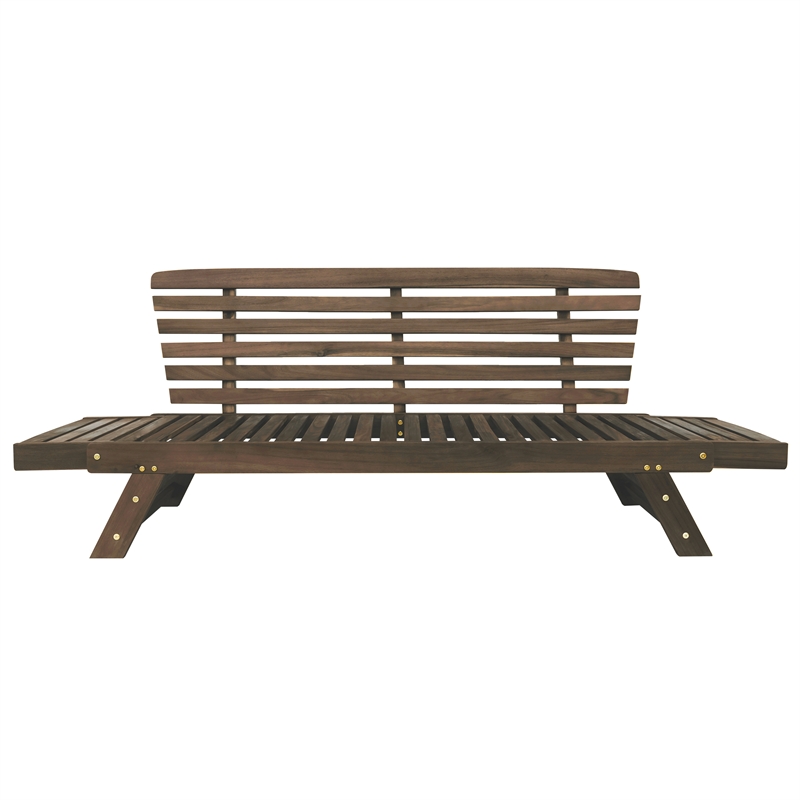 CRO Decor Outdoor Adjustable Patio Wooden Sofa Chaise Lounge with Beige Cushion