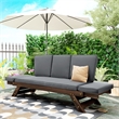 CRO Decor Outdoor Adjustable Patio Wooden Sofa Chaise Lounge with Gray Cushion