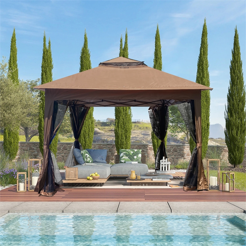CRO Decor Outdoor Pop up Detachable Zipper Mesh Brown Pavilion Canopy