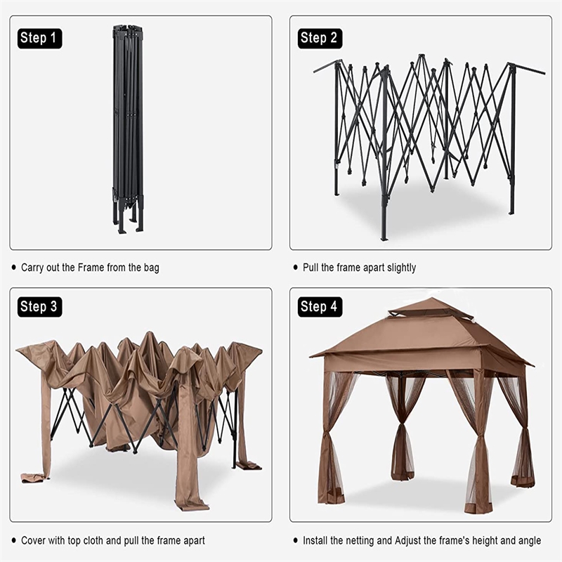 CRO Decor Outdoor Pop up Detachable Zipper Mesh Brown Pavilion Canopy