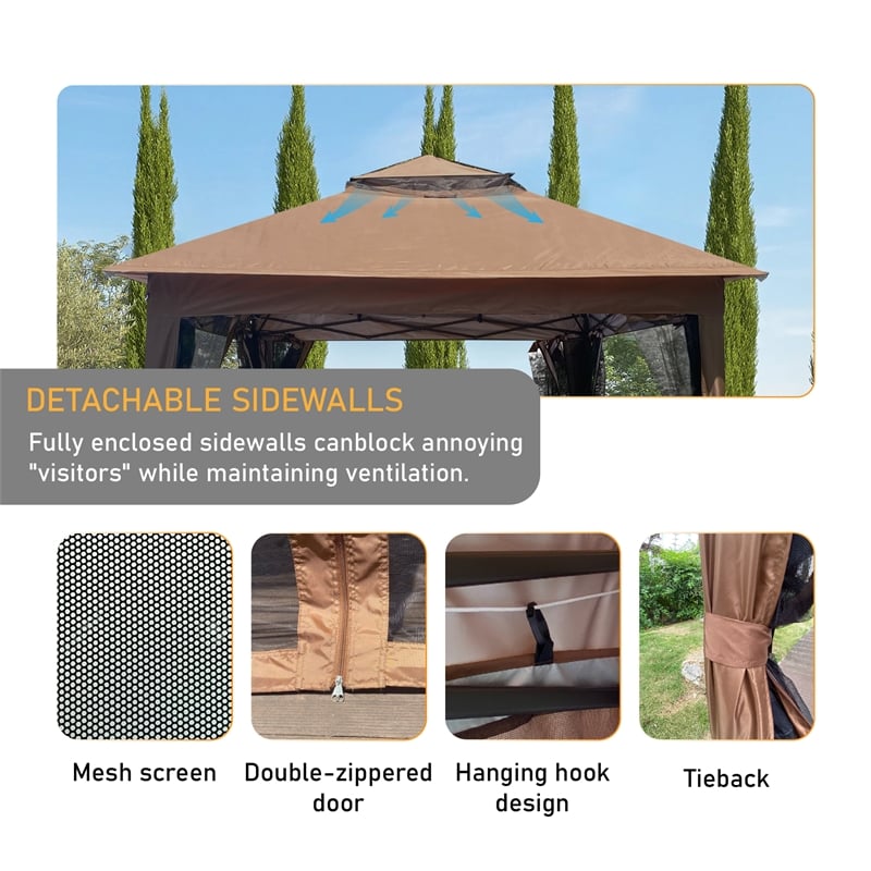 CRO Decor Outdoor Pop up Detachable Zipper Mesh Brown Pavilion Canopy
